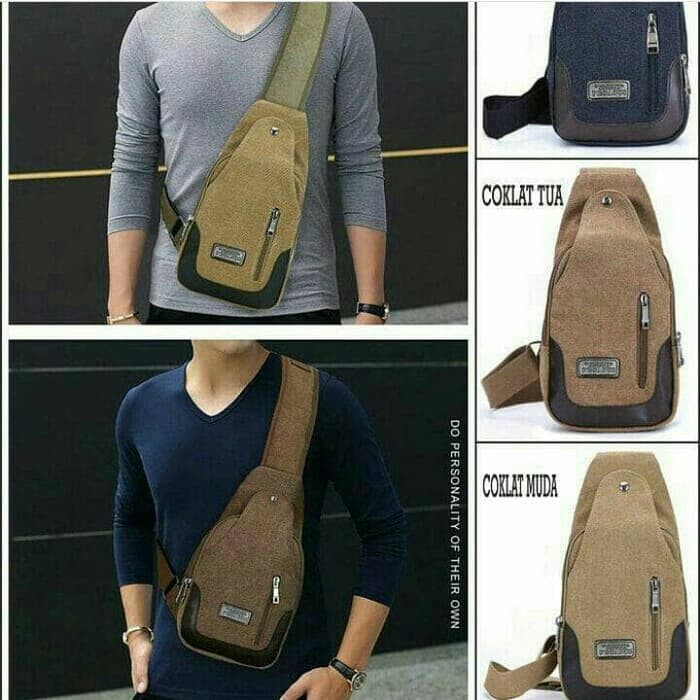 Sling Bag Pria Kanvas / Tas Selempang Kanvas Pria Impor