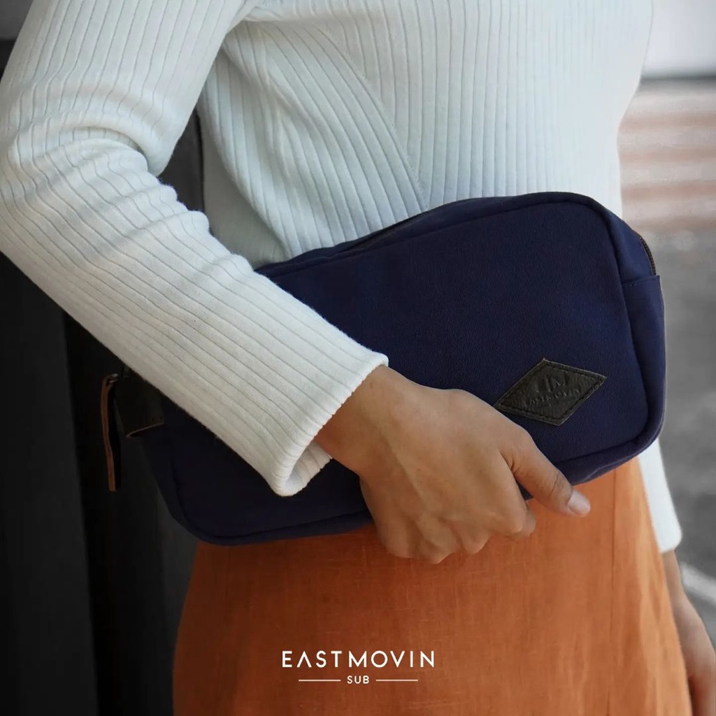 Tas Tangan Handbag Pouch EASTMOVIN Wanita Kanvas TEBAL Tahan Air &amp; Kulit ASLI | RAKIA Navy