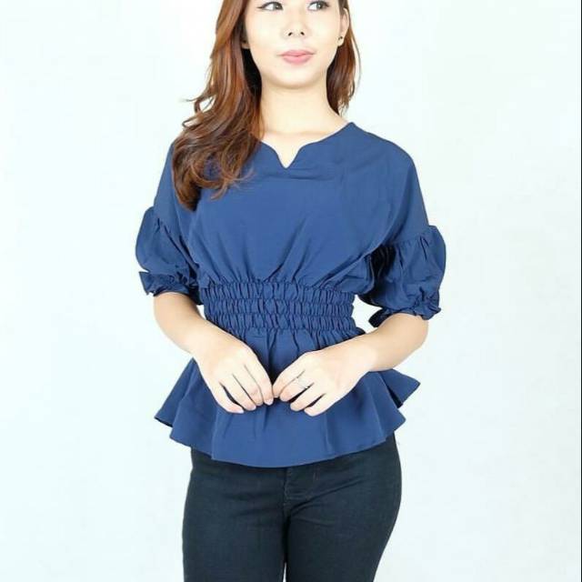 Blouse kerut pinggang tangan 3/4