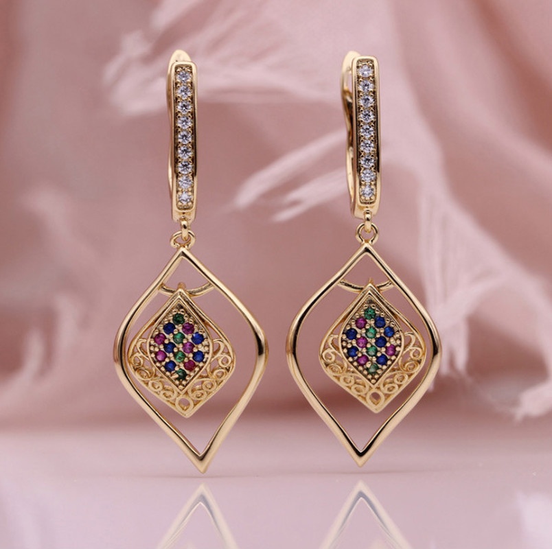 Anting Panjang Model Hollow Ganda Bahan Zirkon Warna-Warni Untuk Wanita