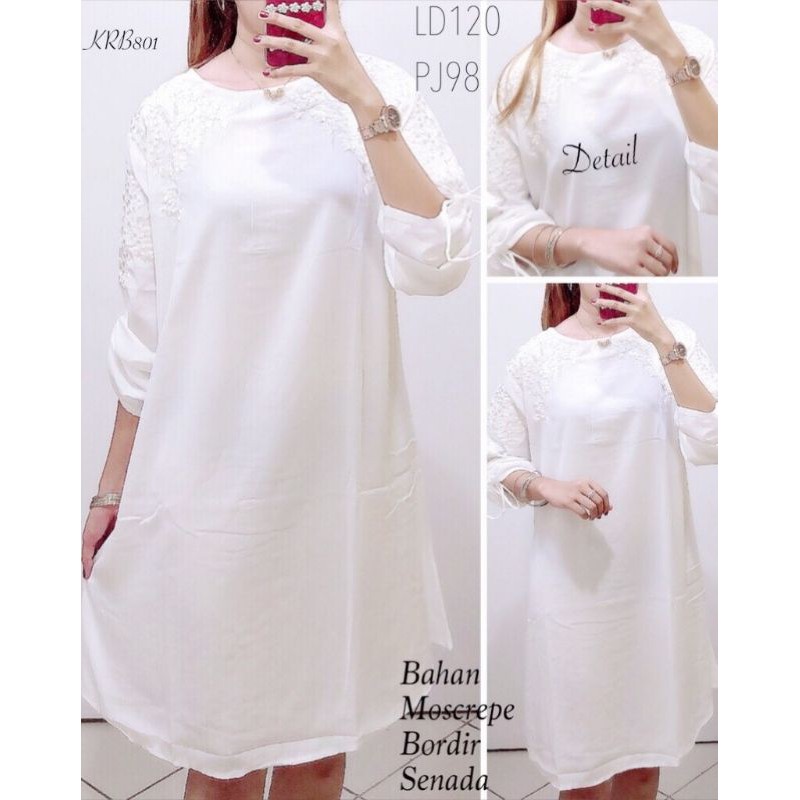 2ukuran Krb801 Tunik Putih Bordir Moscrepe Import