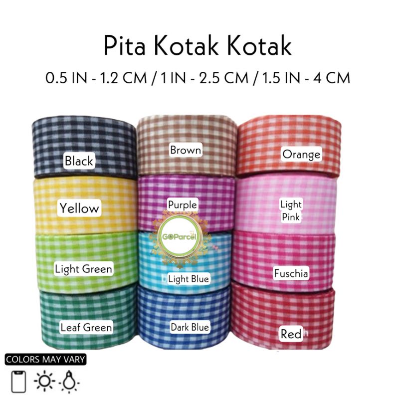 ( 3 Meter ) PLAID RIBBON - PITA KAIN KOTAK KOTAK 0.5 / 1 IN / 1.5 INCH MERAH KUNING HIJAU BIRU UNGU 1.25 CM / 2.5 CM / 4 CM DEKOR HIASAN KADO HAMPERS PARCEL HADIAH DEKORASI DEKOR KADO