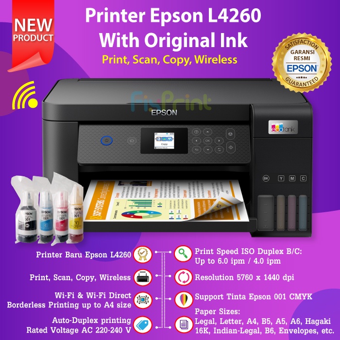 Epson EcoTank L4260 A4 Wi-Fi Duplex All-in-One Printer Pengganti L4160 New