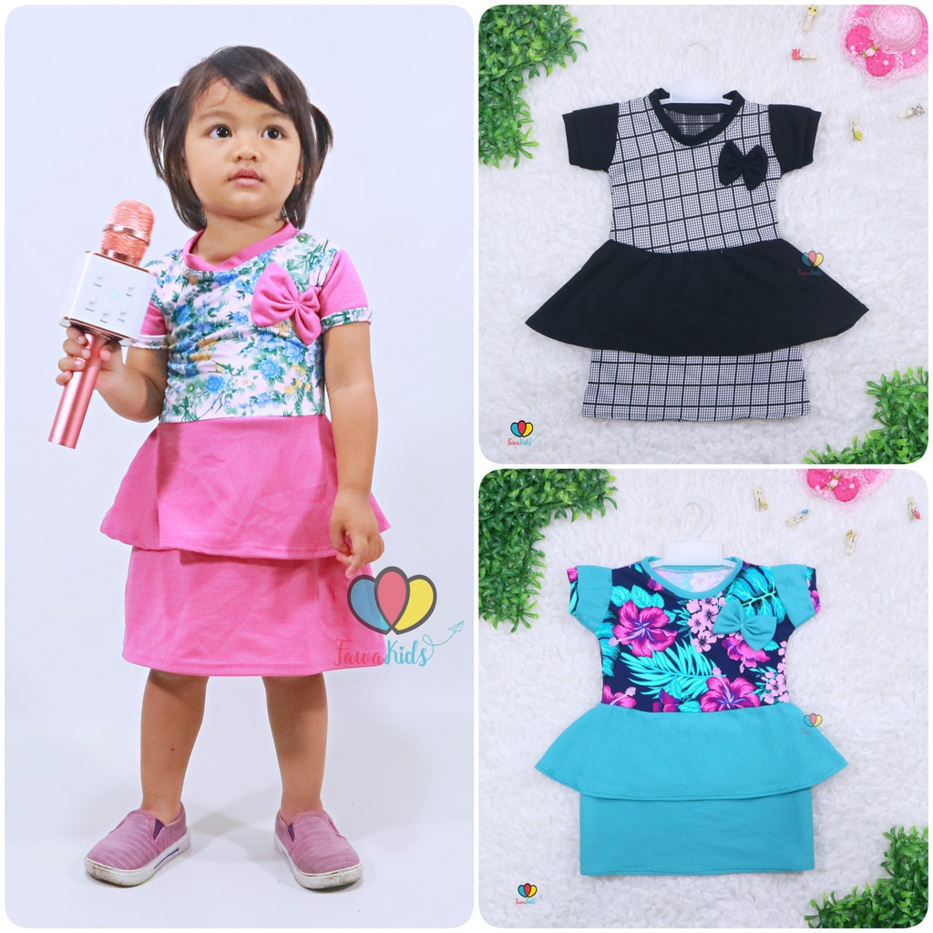 Dress Viona Lengan 1-2 Tahun / Dres Anak Perempuan Motif Lengan Pendek Baju Fashion Kids Pesta Adem