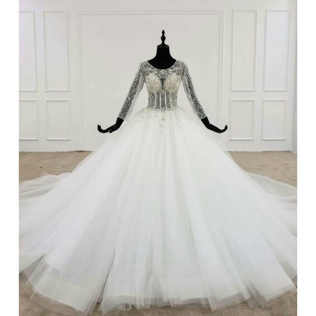 Pre Order gaun pengantin berkerah bulat baju pengantin design wedding dress import wedding gown new