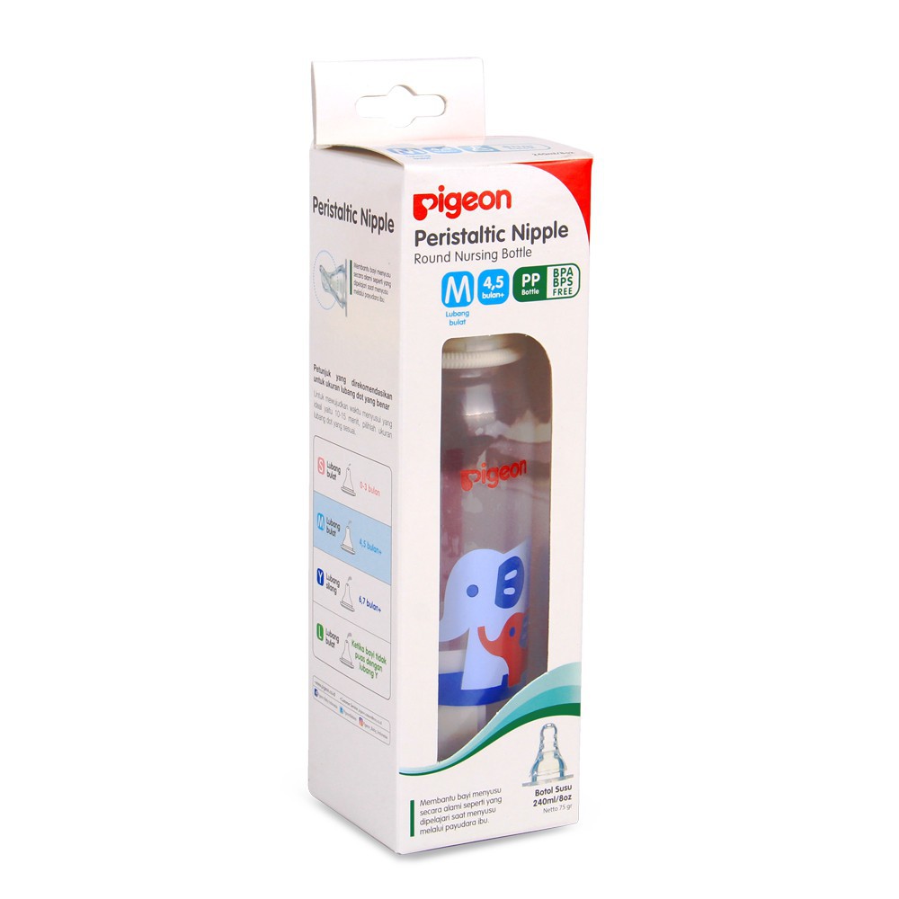 Pigeon Botol Susu Peristaltic Nipple Round Nursing Bottle PP RP Slim Neck Elephant Gajah 240ml