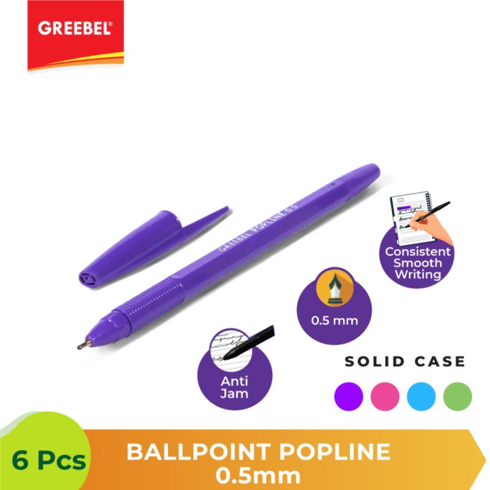 Ballpen Pulpen Greebel Ballpoint Popline0.5 Black - 6pcs.