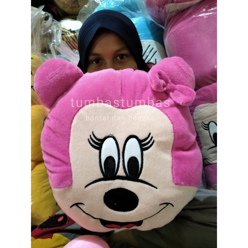 bantal kepala kursi sofa motif minnie mouse warna pink fanta