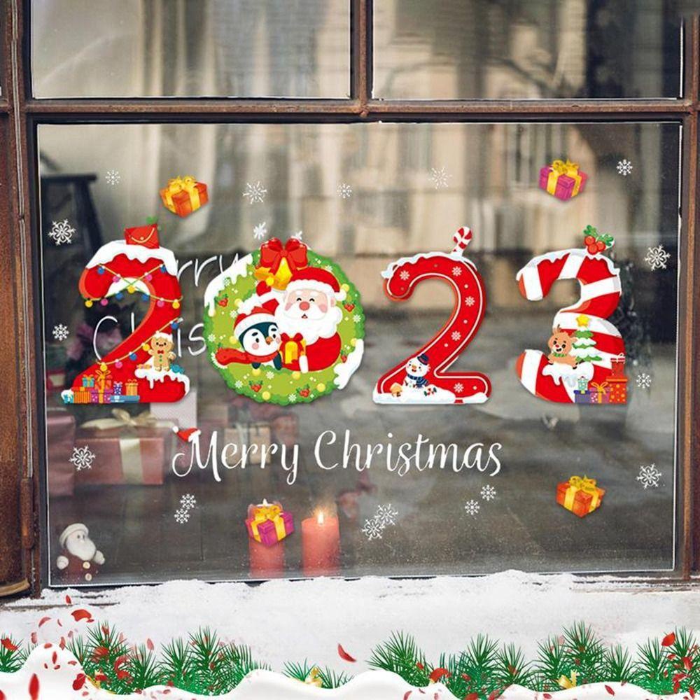 [Elegan] Decals Elk Santa Claus 2023tahun Baru DIY Pesta Hadiah Merry Christmas Stiker Dinding