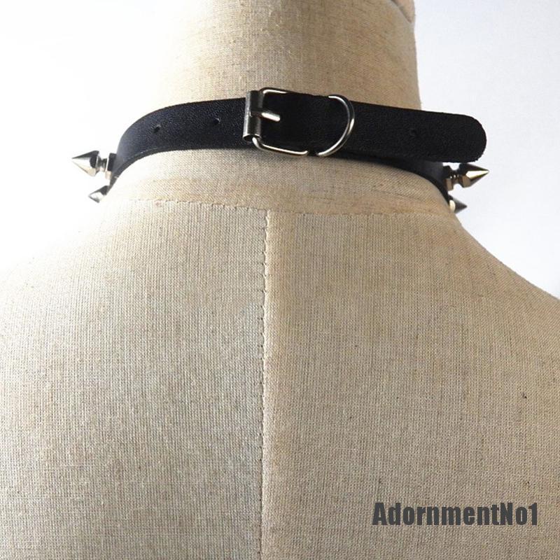 (Adornmentno1) Kalung Choker Kulit Sexy Gaya Punk Gothic Aksen Bintang + Rivet Untuk Perhiasan Wanita