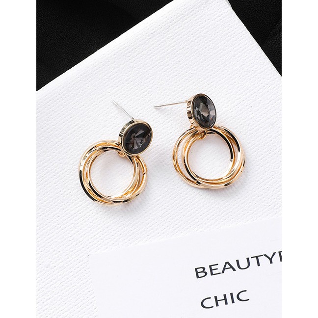LRC Anting Tusuk Fashion Gold 925 Silver Needle Silver Needle Multi-layer Circle Geometric Earrings