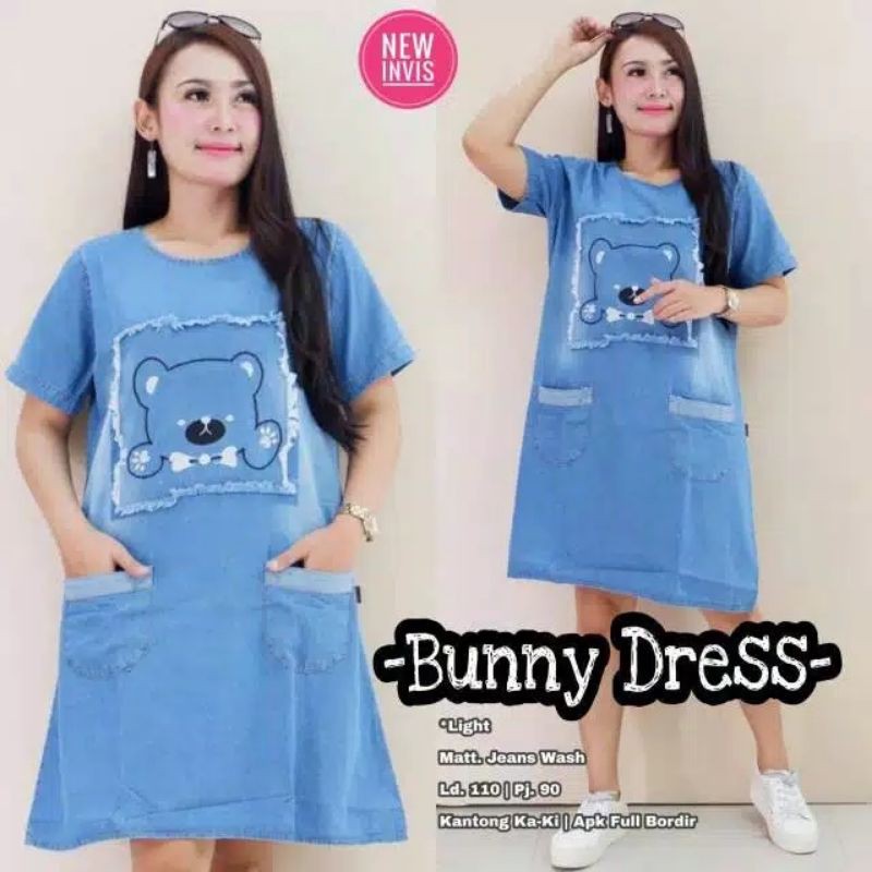 SIZE JUMBO LD 110 BUNNY DRESS VARIASI BORDIR EMBLEM Terlaris Rekomendasi Influencer artis Tik-Tok