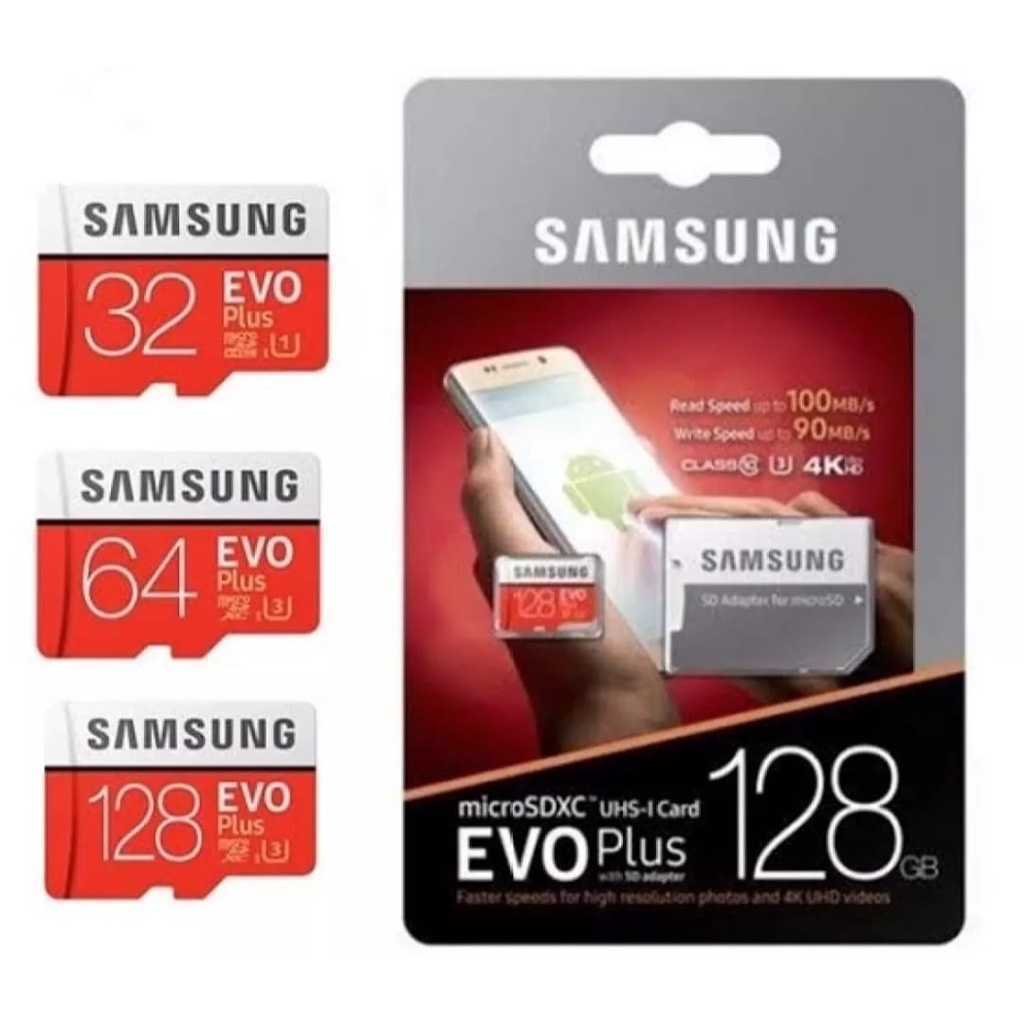 Memory card -MMC Micro SD Samsung EVO Plus 128GB Class 10 With Adapter Speed Up To 100Mb/s-Kartu Memori HP 128GB Untuk Semua Tipe HP / Support All Smartphone