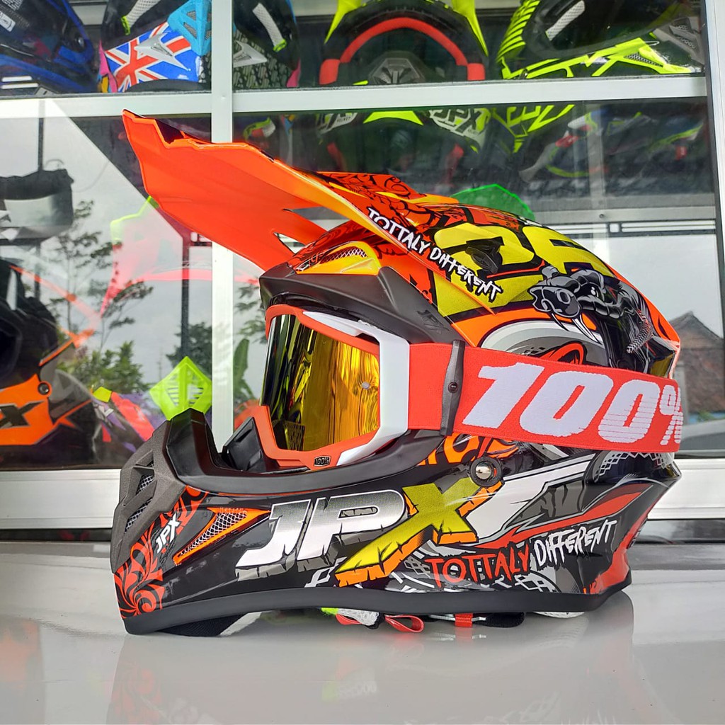 HELM  CROSS JPX X16 RED + GOGGLE 100%