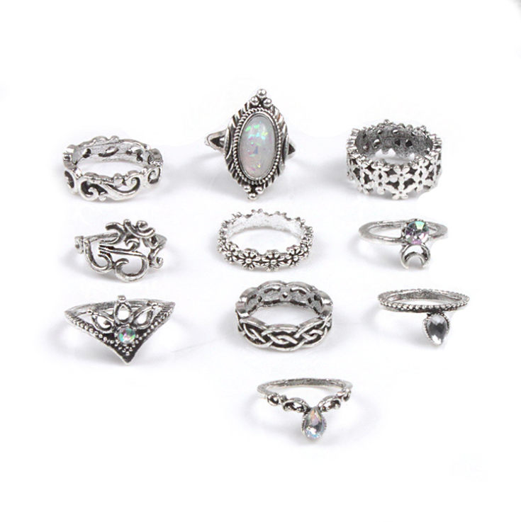 8 / 10 / 15pcs / Set Cincin Gaya Punk Bohemian Bentuk Geometri Bahan Metal Untuk Perhiasan Pesta Pernikahan