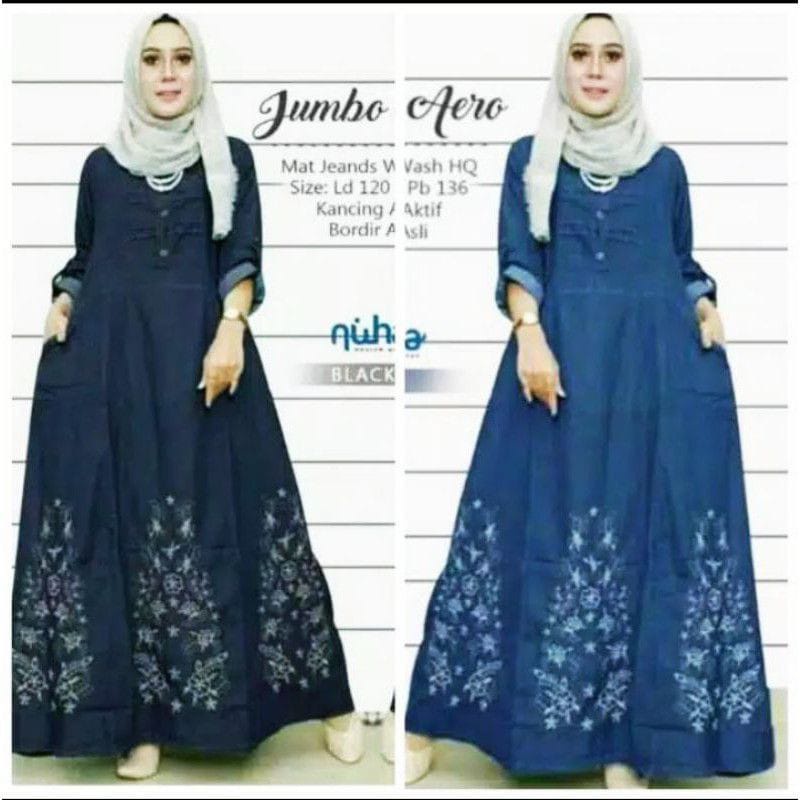 baju gamis terbaru2022/gamis denim wanita kekinian