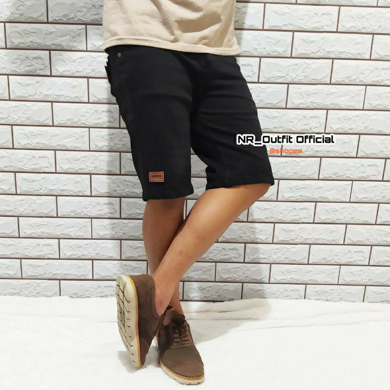 Celana Pendek Pria Hitam &amp; Navy Slim Fit Jeans Stretch Cowok Bahan Melar NR_Outfit Official COD