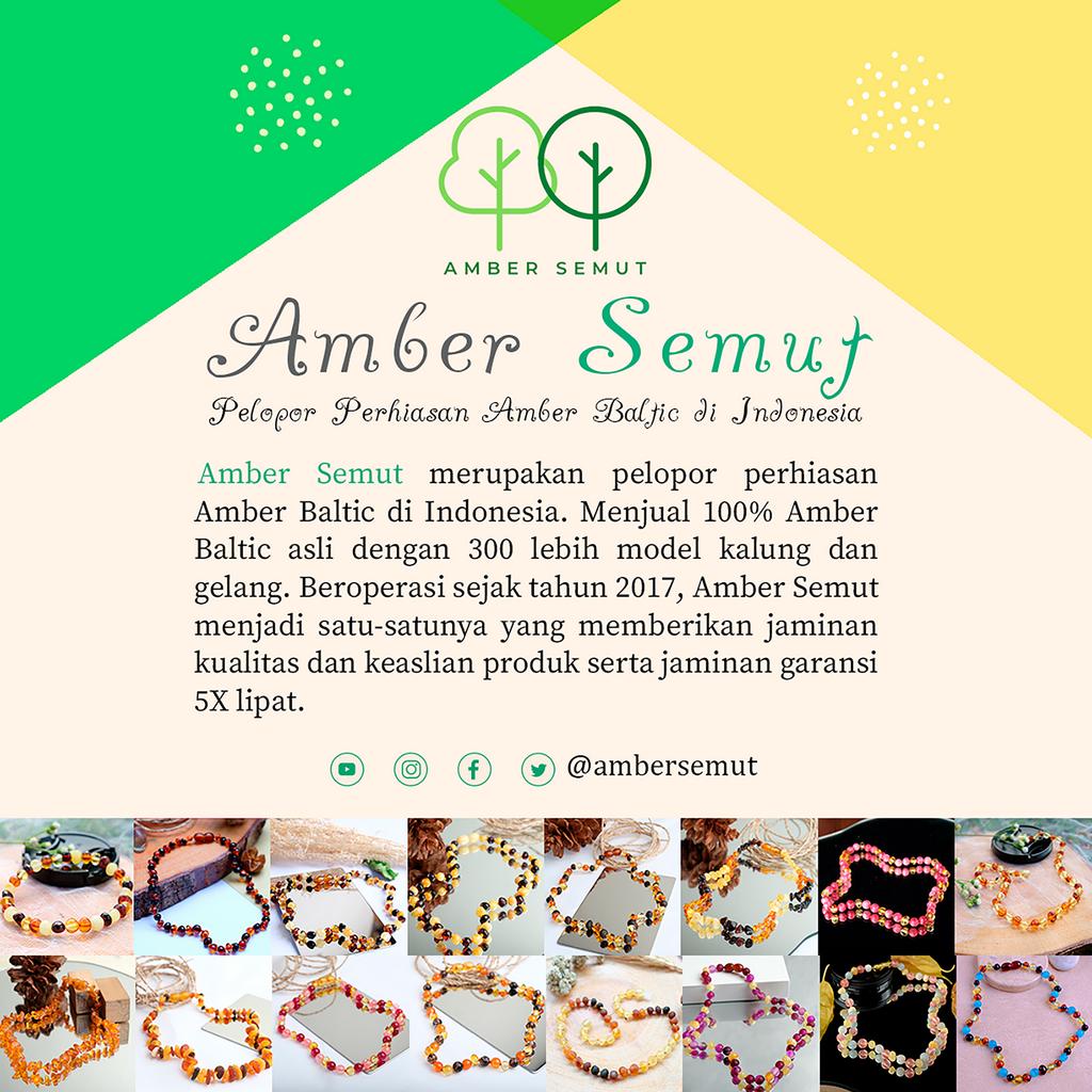 Kalung Amber Baltic Lemon Glossy X Rose Quartz [Resizeable] - 2180