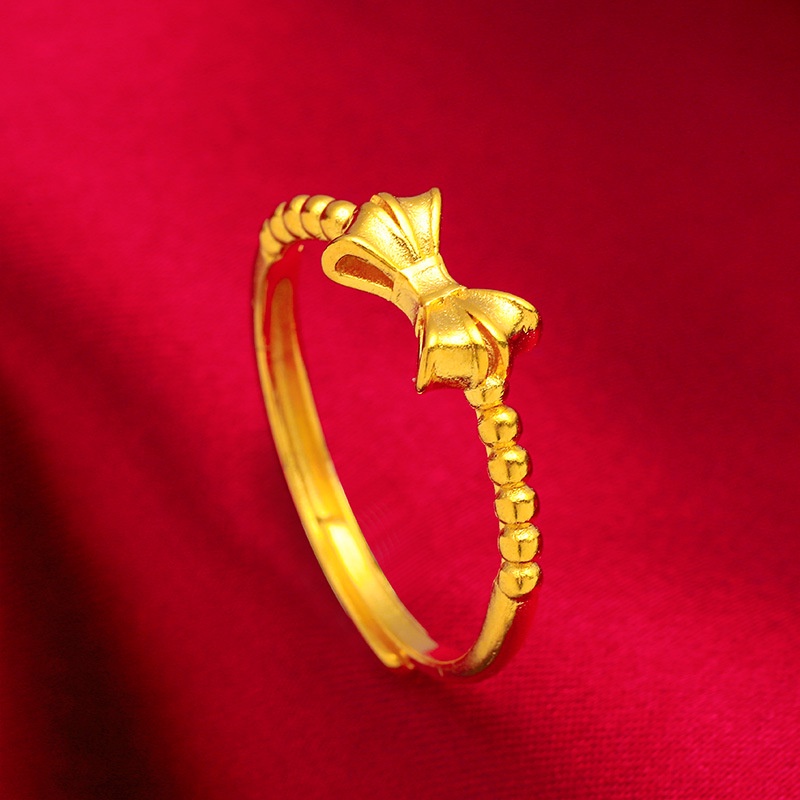 Cincin Model Terbuka Adjustable Desain Pita Bahan Kuningan Lapis Emas Untuk Wanita