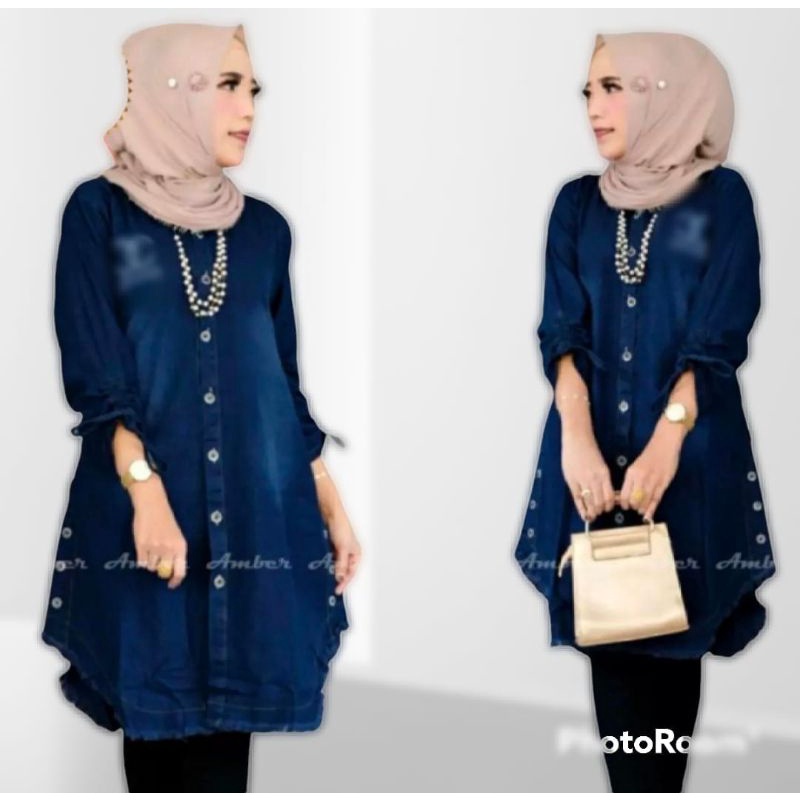 Baju Wanita Dewasa Tunik Jeans Jumbo Ld 110  Atasan Super Jumbo Tunik Jins