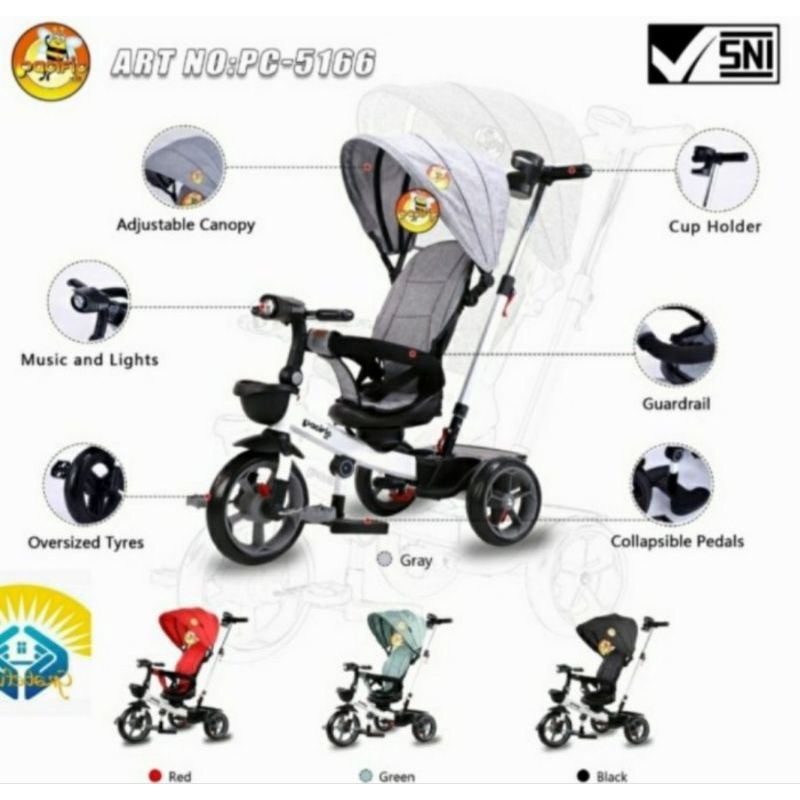 SEPEDA ANAK RODA TIGA TRICYCLE STROLLER PACIFIC 5166 BLACK