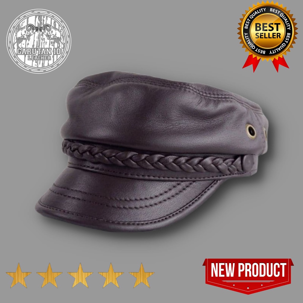 TOPI KULIT ASLI PRIA MODEL KOMANDO NAHKODA SULAM POLICE