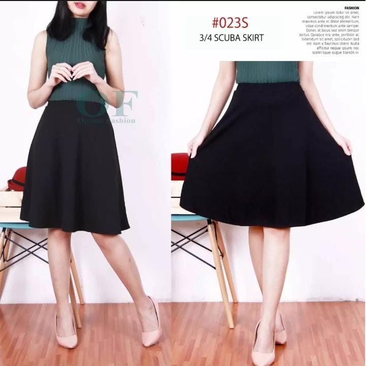 ROK MIDI FLARE SKIRT SCUBA//ROK KOREAN STYLE SCUBA MAYUNG