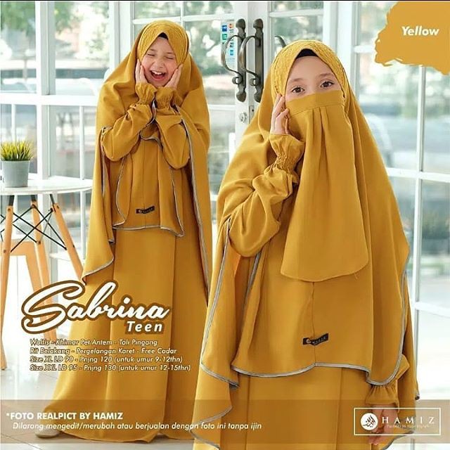 SABRINA TEEN SYARI gamis anak remaja set khimar wolfis original cadar niqab HAMIZ BEST QUALITY-YELLOW