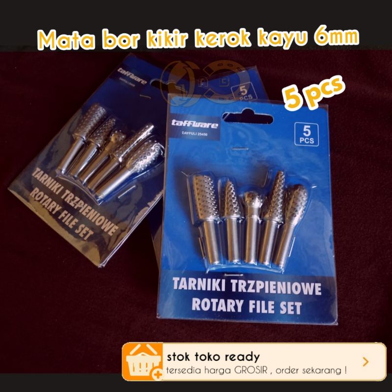 5pcs mata bor kikir ukir kayu 6mm besar Mata bor ukir listrik
