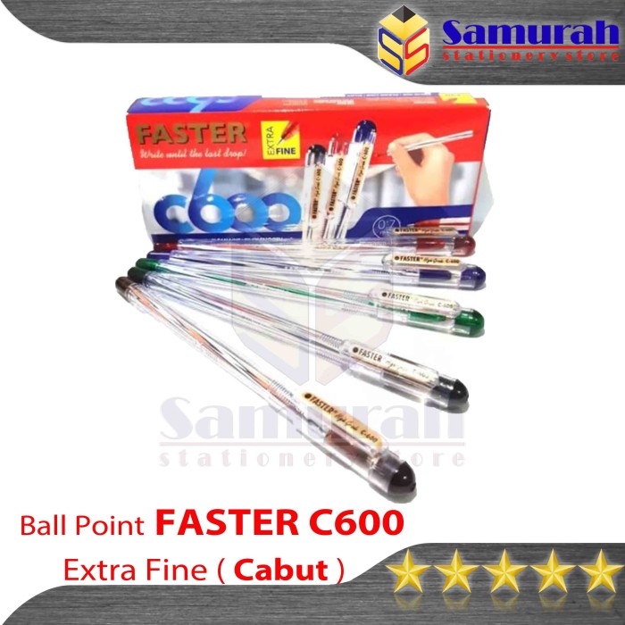 

Ballpoint FASTER C600 Extra Fine Point / Pulpen C 600 Pen Cabut 12 Pcs - Biru