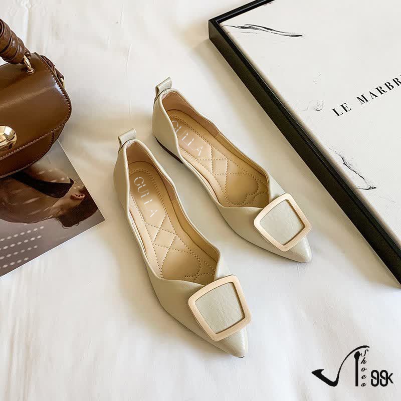 Sepatu Wanita Kekinian Flat Point Toe Shallow Mouth Ballerina Leather Shoes/ Flatshoes Wanita 5191 (36-40)