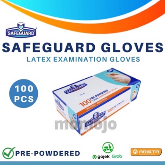 SAFEGUARD Sarung Tangan Pre Powdered  Latex Examination Gloves