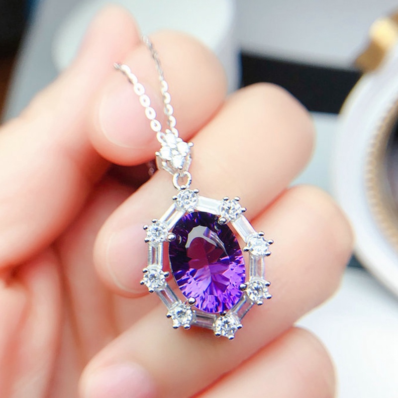 Kalung Dengan Liontin Bentuk Geometri Oval Bahan Cubic Zirconia Untuk Wanita