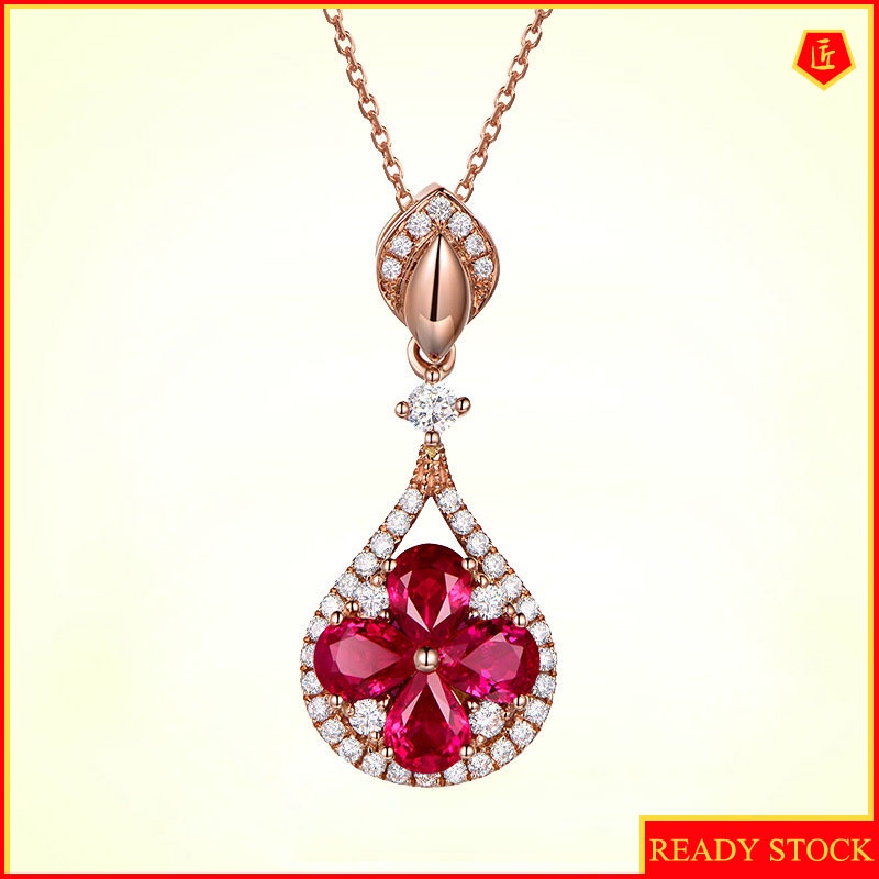 [Ready Stock]Silver Necklace Female Water Drop Four Colored Gemstone Pendant 18K Rose Gold