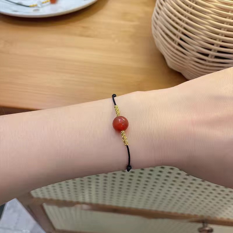 Gelang Tali Anyaman Tangan Aksen Onyx Opal Untuk Pasangan