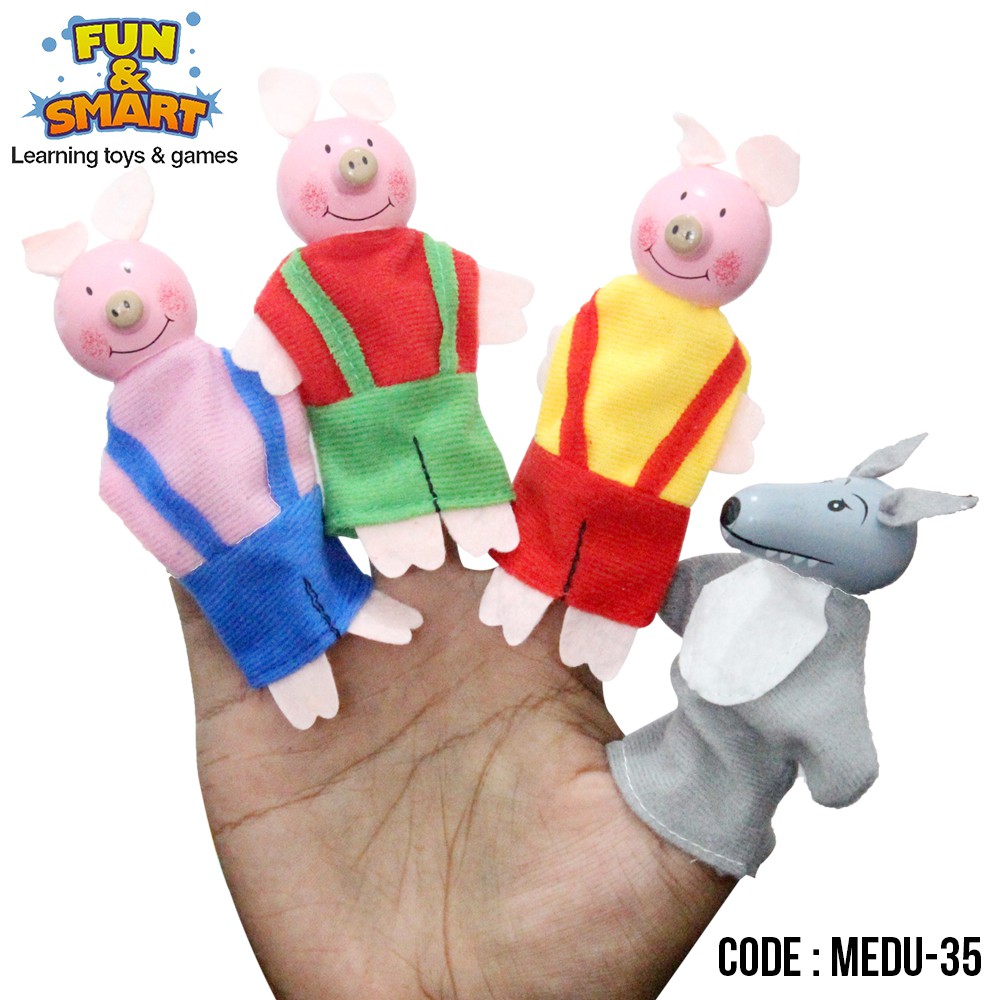 Mainan anak boneka Jari Tiga Babi Kecil dan Serigala THREE LITTLE PIGS FINGER PUPPET