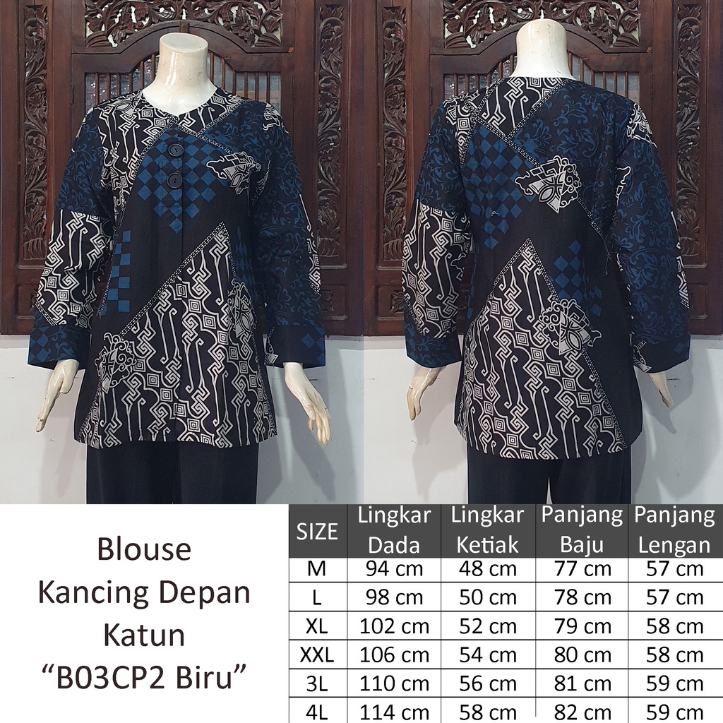 NEW Blouse ENAMOSA Atasan Kemeja Batik Wanita Blus Lengan Panjang Kancing Depan Motif Pekalongan -04-3