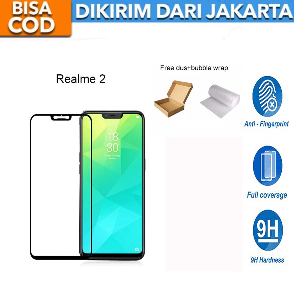 Realme 2 Full Cover/Full Screen Tempered Glass Screen Protector Anti Gores