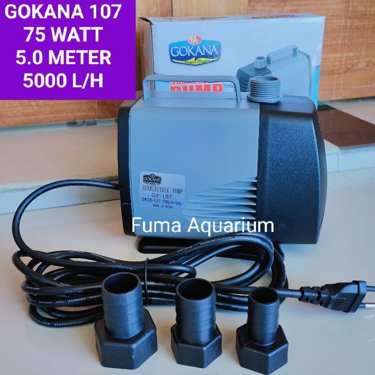 GOKANA 107 GO-107 Naik 5 Meter Mesin Pompa Celup Aquarium Filter Kolam Koi Waterfall Hidroponik Power Head Submersible Pump