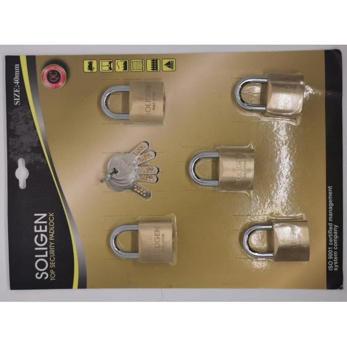 Murah Gembok Master Key Soligen 5 Pcs Kuningan 40 50 60 Mm - 40 Bagus