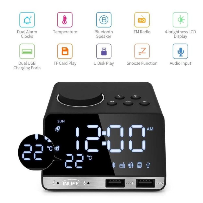 Jam Meja Weker Digital Bluetooth Speaker Alarm Clock Radio USB Charge