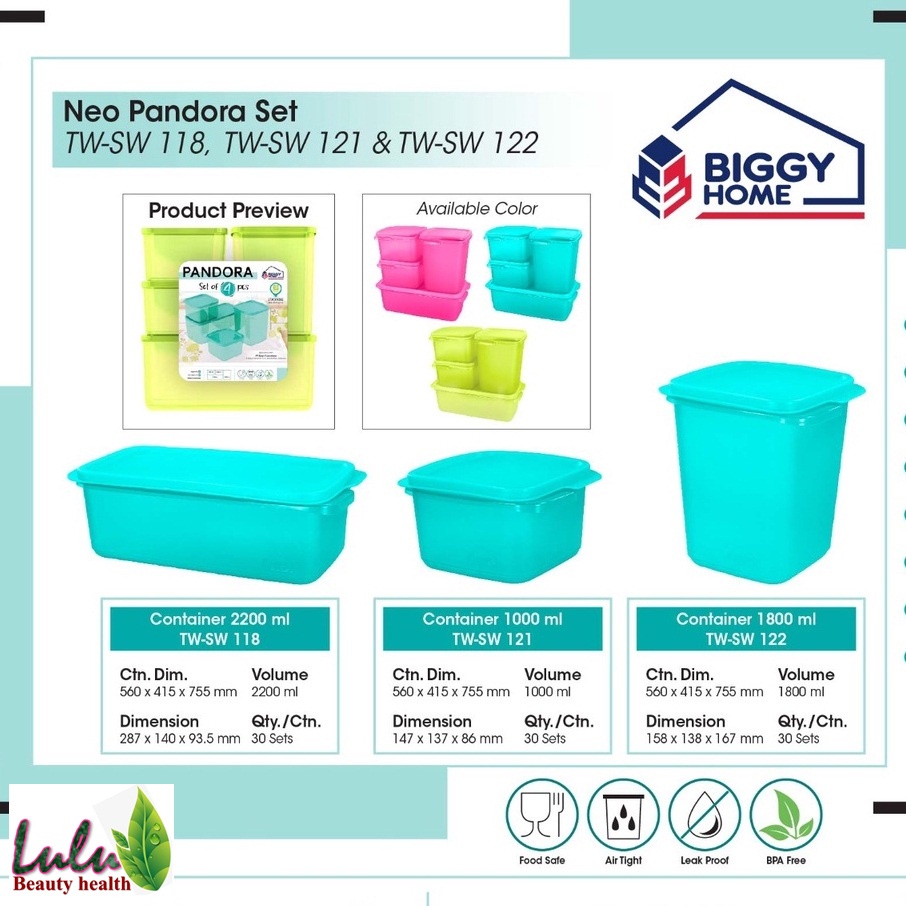 Biggy Neo Pandora Set isi 4 pc box tempat penyimpanan makanan sealware set