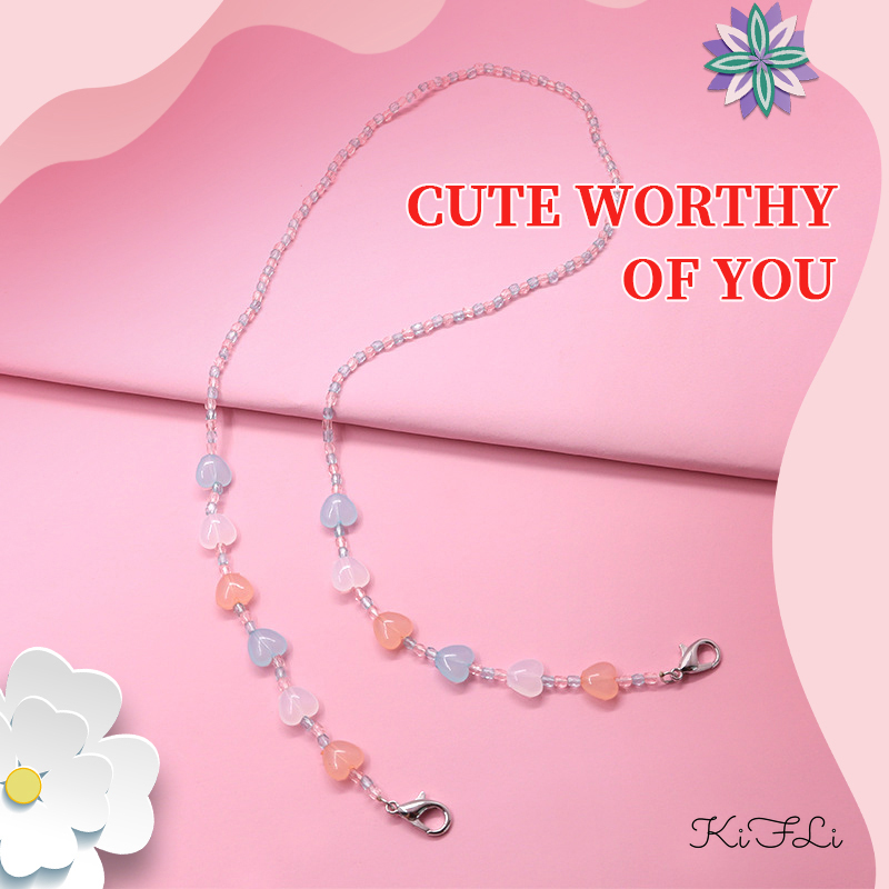 Lanyard Mask Heart Shape Bead Necklace Chain Neck Strap Face Mask for Child / Adult