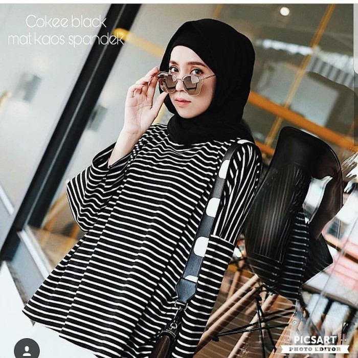 Baju Kaos Cewek, Tshirt Garis Garis Hitam Putih, Cokee Top Kaos Spandek Wanita