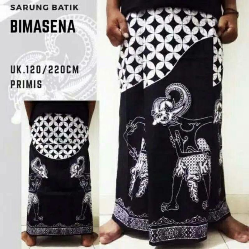 Sarung Batik Halus Motif Wayang Gunungan - Warna Hitam Putih  - Sarung Gus Azmi