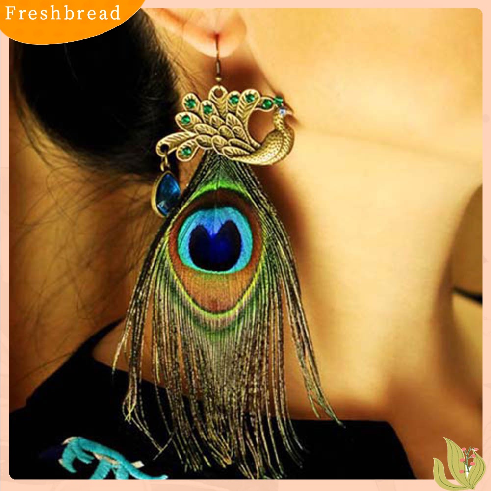 Fresh| 1pc Anting Kait Gantung Statement Wanita Desain Bulu Merak Gaya Bohemian Menarik Untuk Hadiah