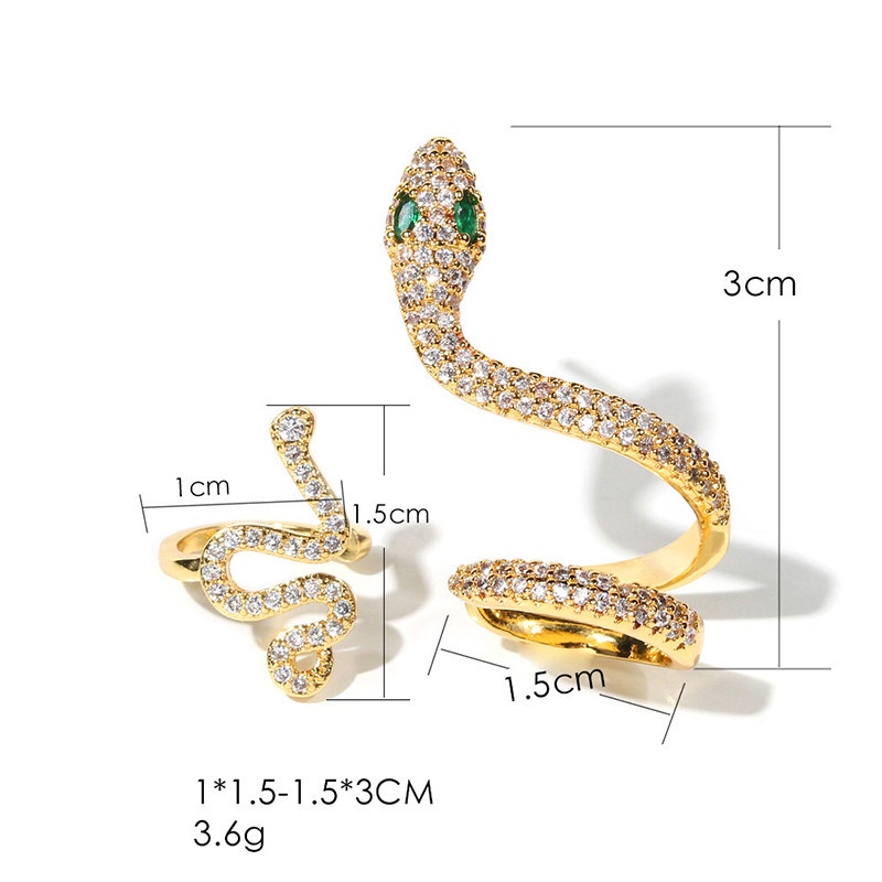 Anting Bentuk Ular 3D Aksen Berlian Imitasi Warna Emas Untuk Wanita