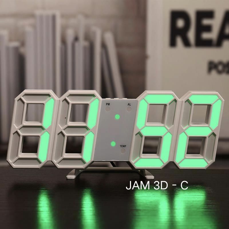 Jam Dinding Digital LED 3D Gaya Modern Untuk Dekorasi Ruang TamuJam Digital LED Full Angka 3D Unik Untuk Dekorasi Meja Dinding Ruang Tamu-JAM 3D - C