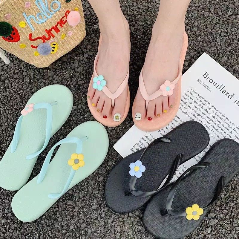 sandal japit bunga warna warni wanita cantik sandal murah