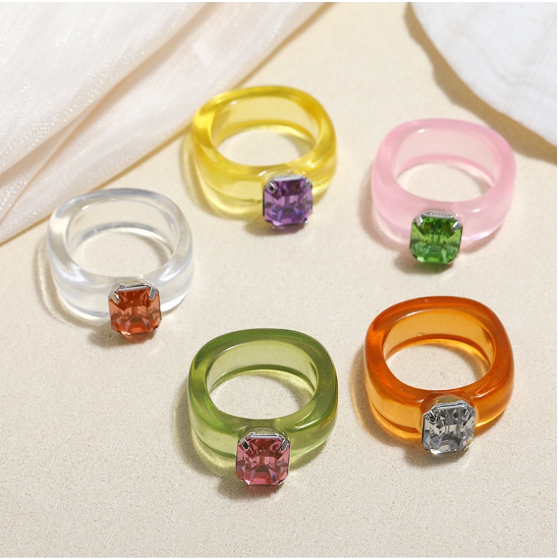 Harajuku Style Resin Ring Transparent Irregular Blooming Finger Ring Women Girl Party Jewelry Accessories Gift